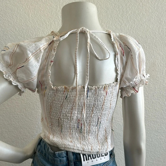 Free People Small New Seratonin Corset Top Cotton Peasant Cop Puff Sleev… - Picture 3 of 7